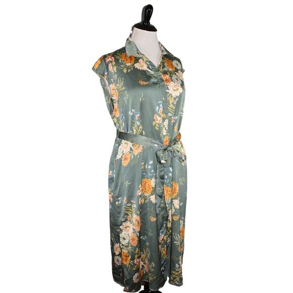 BISHOP‎ + YOUNG NEW $108 Button Down Belted Dress in Teal Floral 2XP - Picture 3 of 5